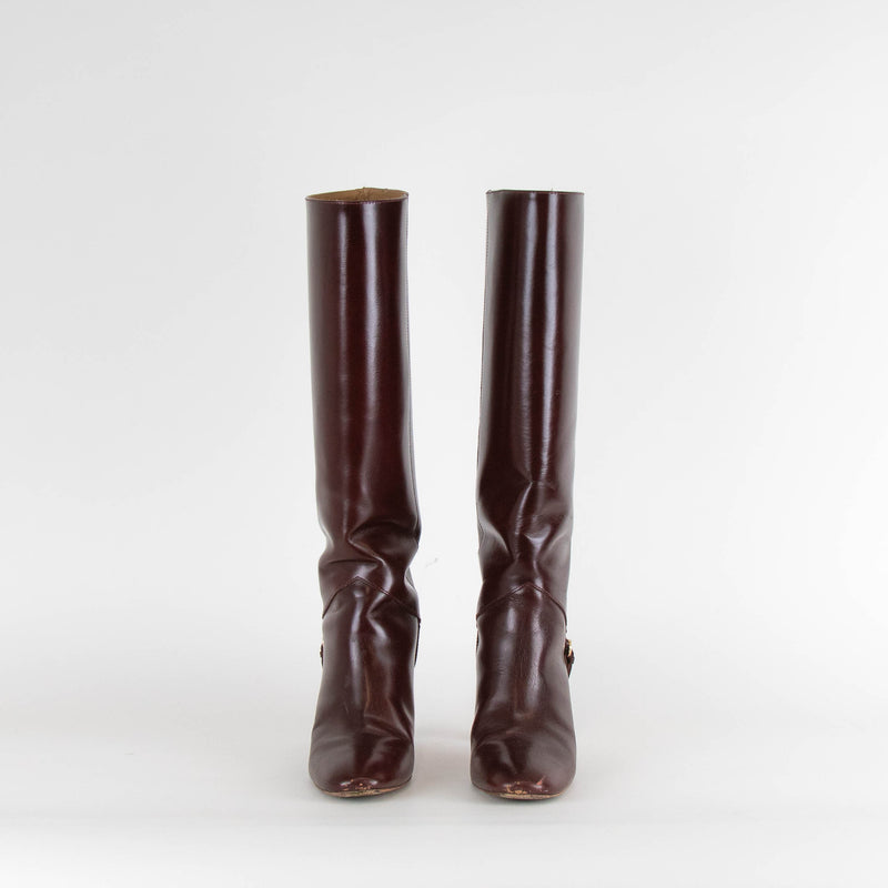 Reformation Burgundy Gaelle Round Toe Knee Boots