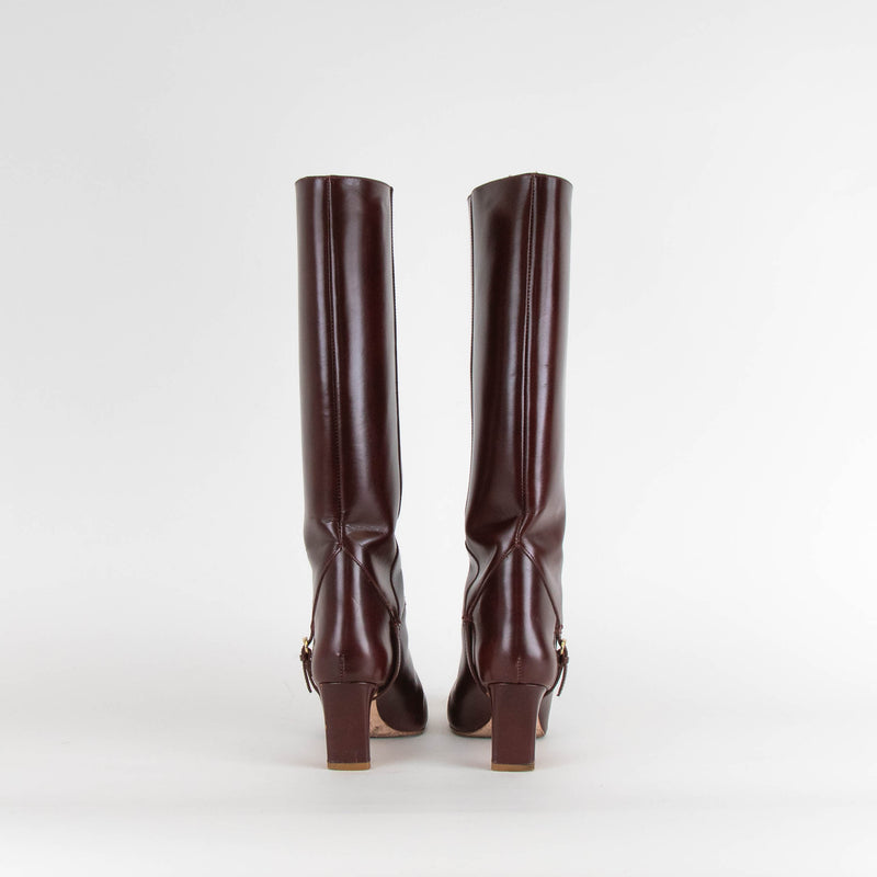 Reformation Burgundy Gaelle Round Toe Knee Boots