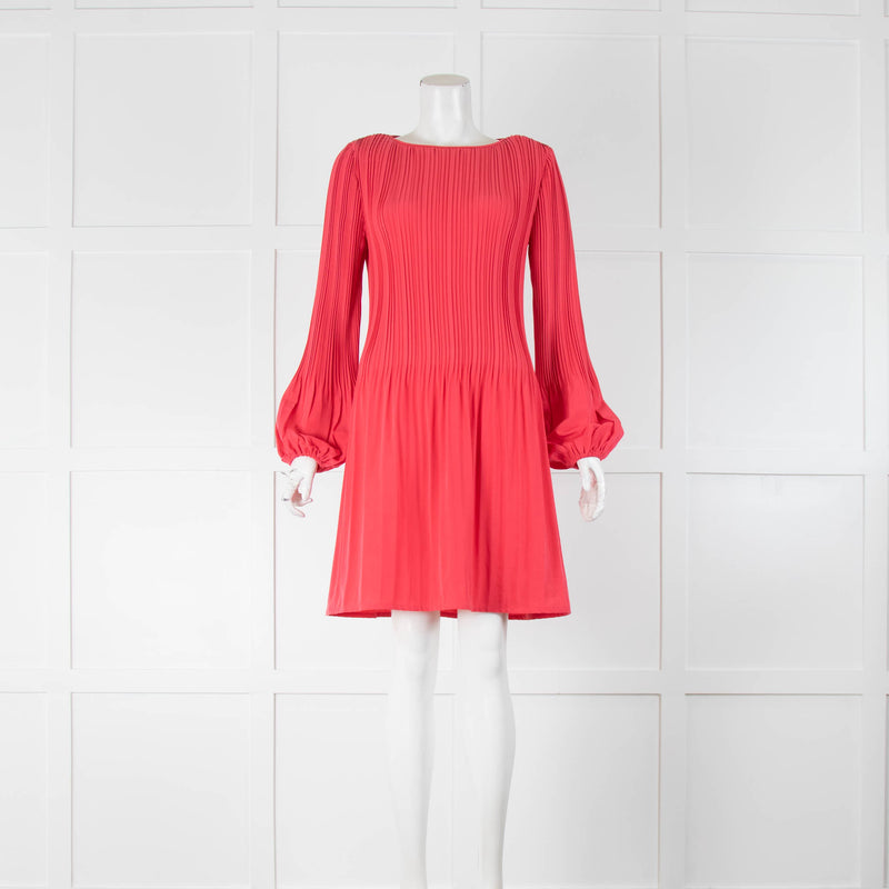 Maje Pink Pleat Long Sleeve Dress