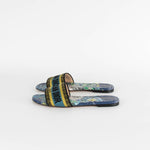 Christian Dior Navy Yellow Dway Cotton Flat Slide Shoes