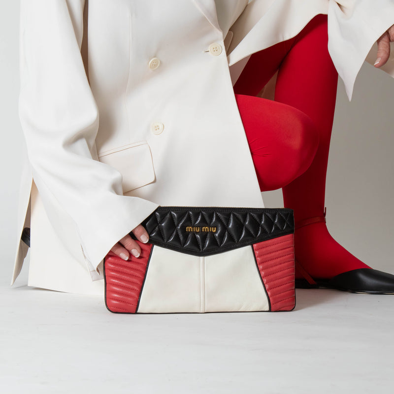 Miu Miu Black/Red/Cream Leather Clutch