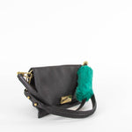 3.1 Philip Lim Black Leather Green Fur Detail Small Bag