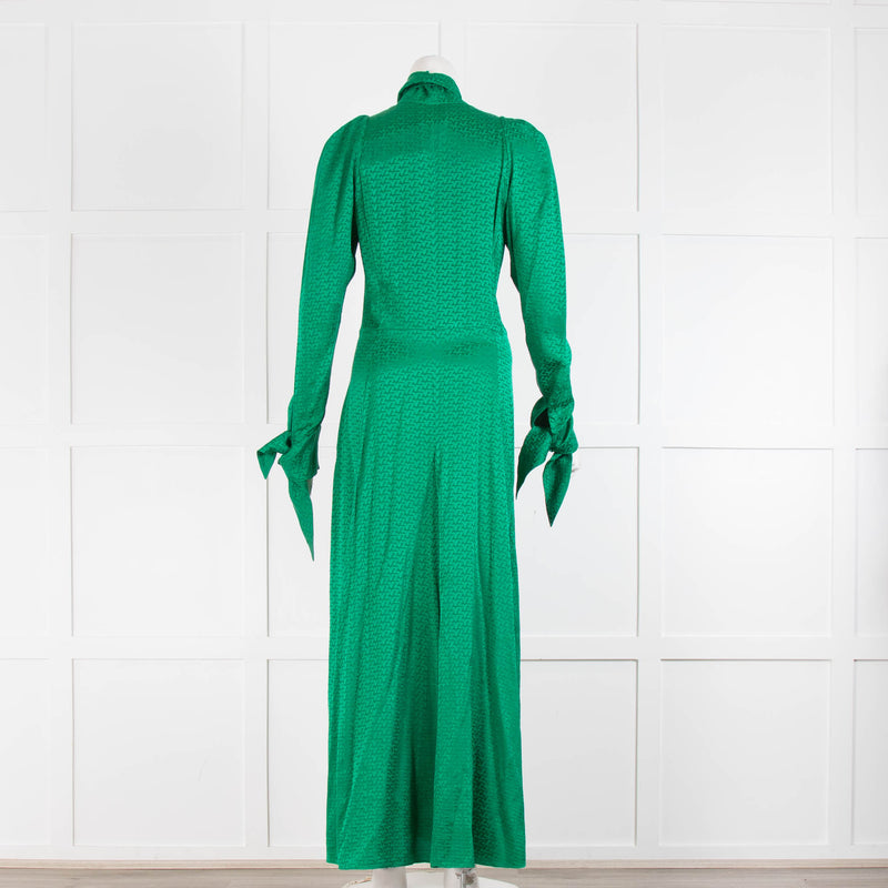 Zadig & Voltaire Green Pussy Bow Long Sleeve Silk Maxi Dress