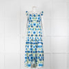 Borgo De Nor White Blue Floral Frill Trim Sleeveless Maxi Dress