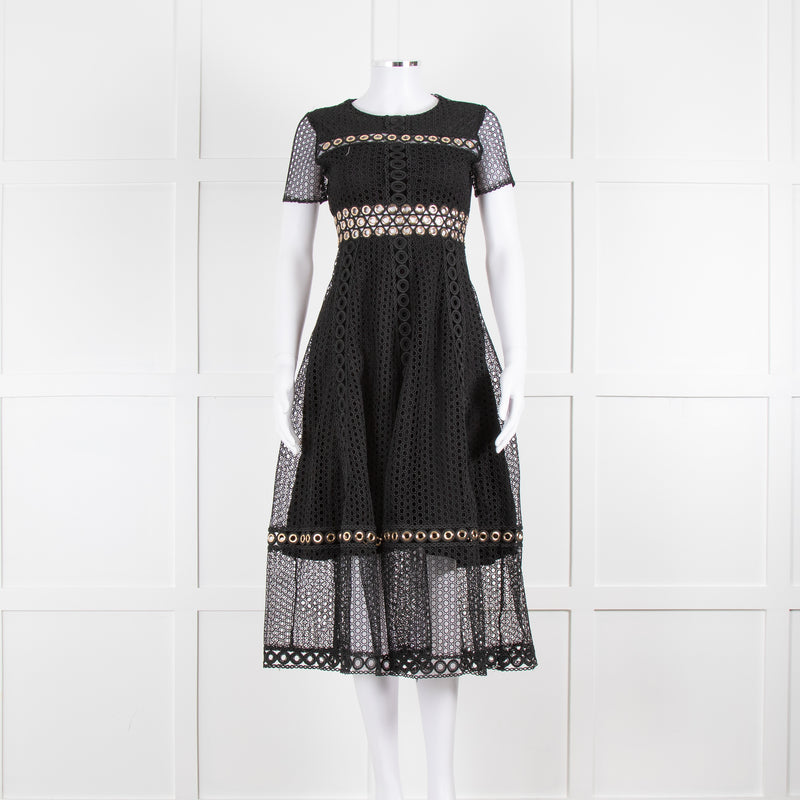 Maje Black Broderie Anglaise Dress With Gold Eyelet