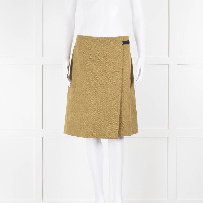 Loro Piana Green Cashmere Herringbone Wrap Skirt