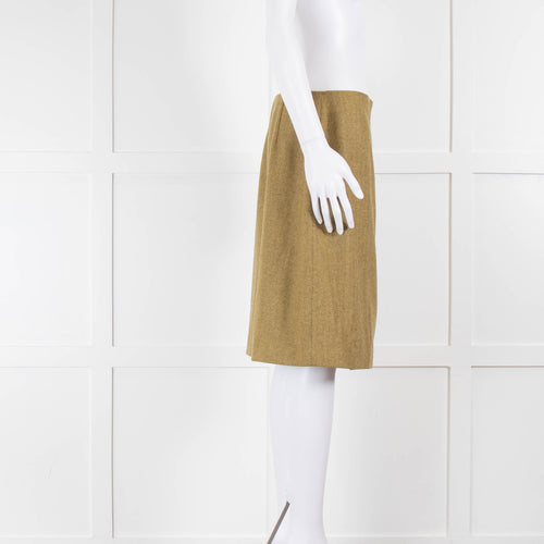 Loro Piana Green Cashmere Herringbone Wrap Skirt