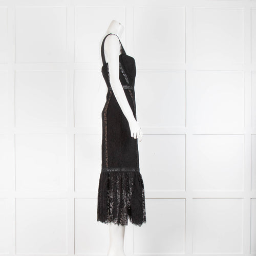 Self-Portrait Black Lace Beige Panel Sleeveless Peplum Dress