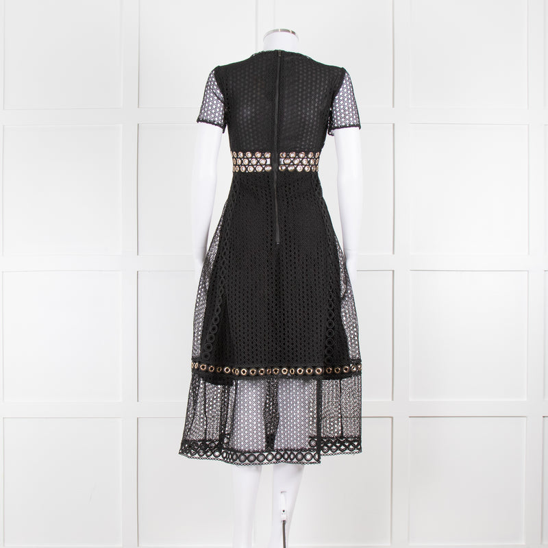 Maje Black Broderie Anglaise Dress With Gold Eyelet