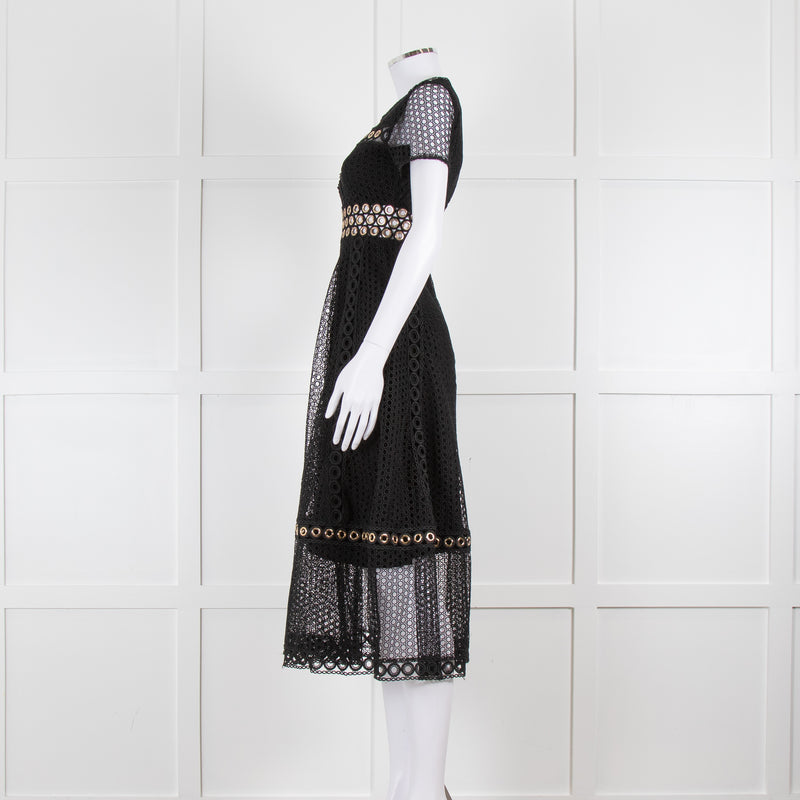 Maje Black Broderie Anglaise Dress With Gold Eyelet