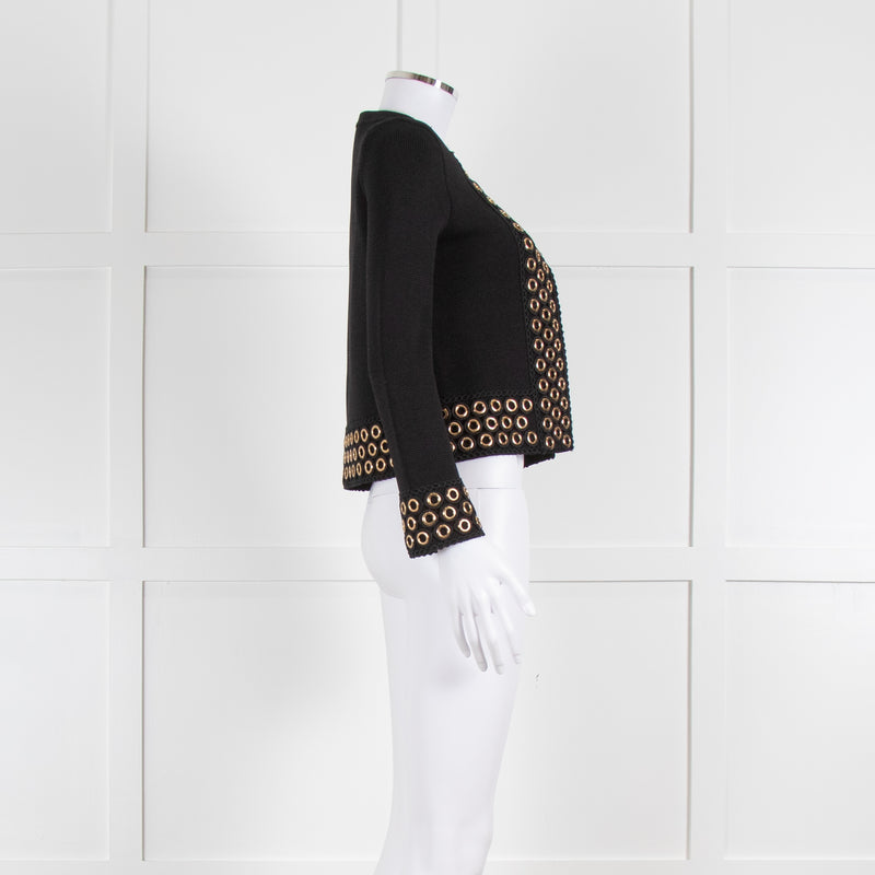 Maje Black Knit Cardigan With Gold Ring Detail