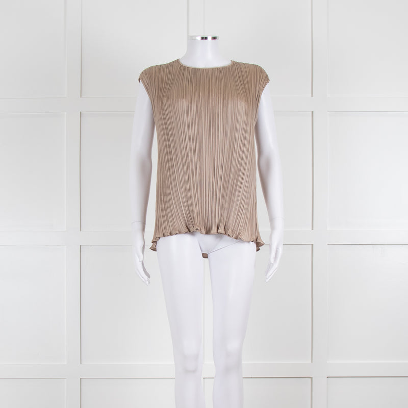 Max Mara Golden Beige Pleated Sleeveless Top