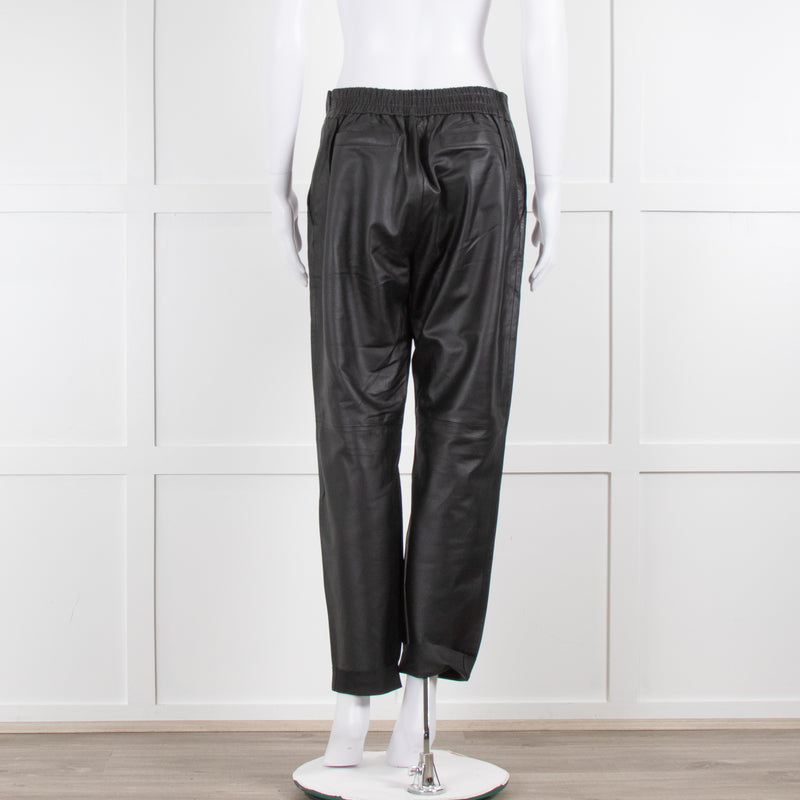 Escada Black Leather Flat Front Trousers