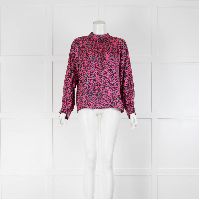 Luella Pink Green Leopard Print Blouse