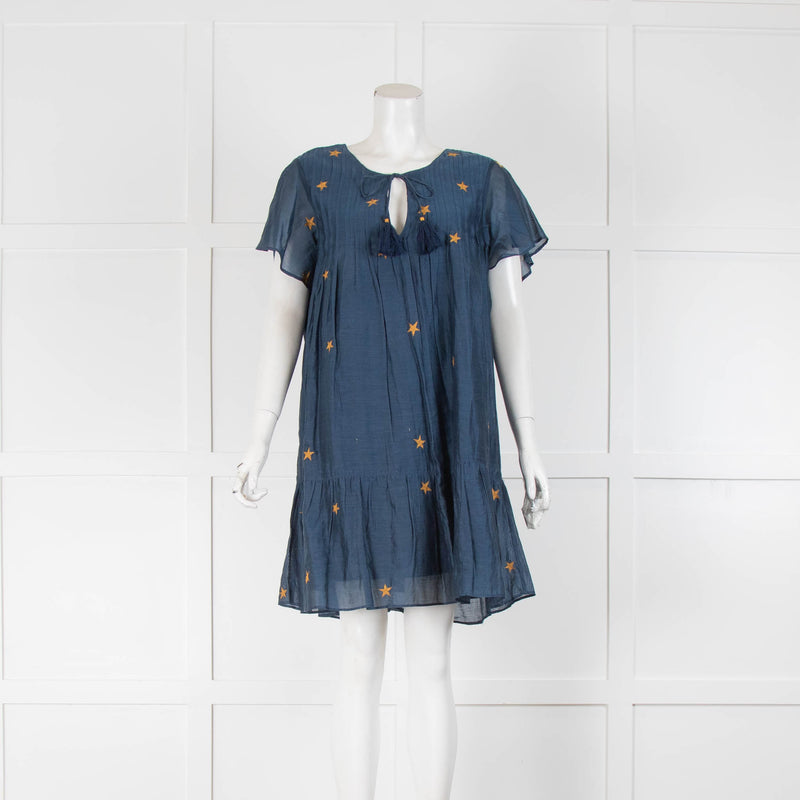 Tularosa Blue Embroidered Star Mini Dress