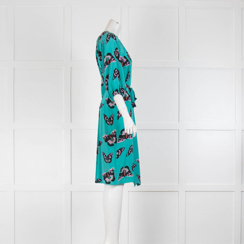 Tucker Turquoise Silk Dress in Butterfly Print