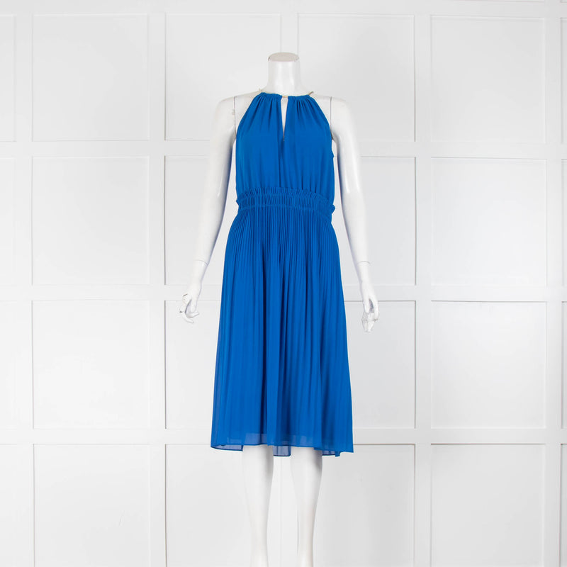Michael Kors Cobalt Blue Plisse Waisted Chain Neck Dress