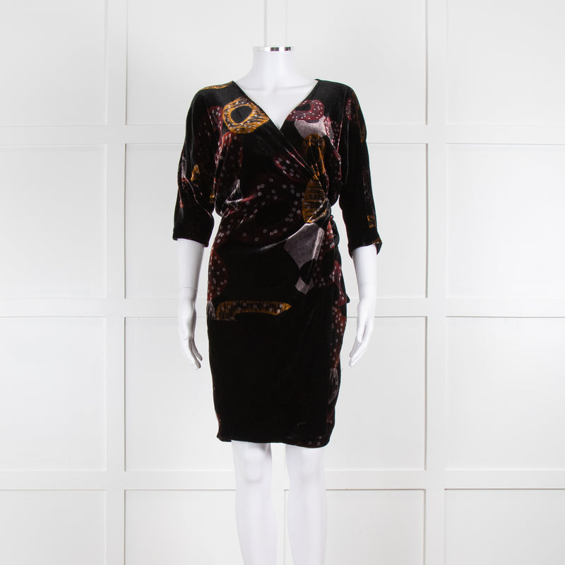 Diane Von Furstenberg Velvet Wrap Dress with Abstract Pattern