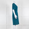 Elie Tahari Teal Ruched Neck Shift Dress with Gathered Sleeves