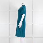 Elie Tahari Teal Ruched Neck Shift Dress with Gathered Sleeves