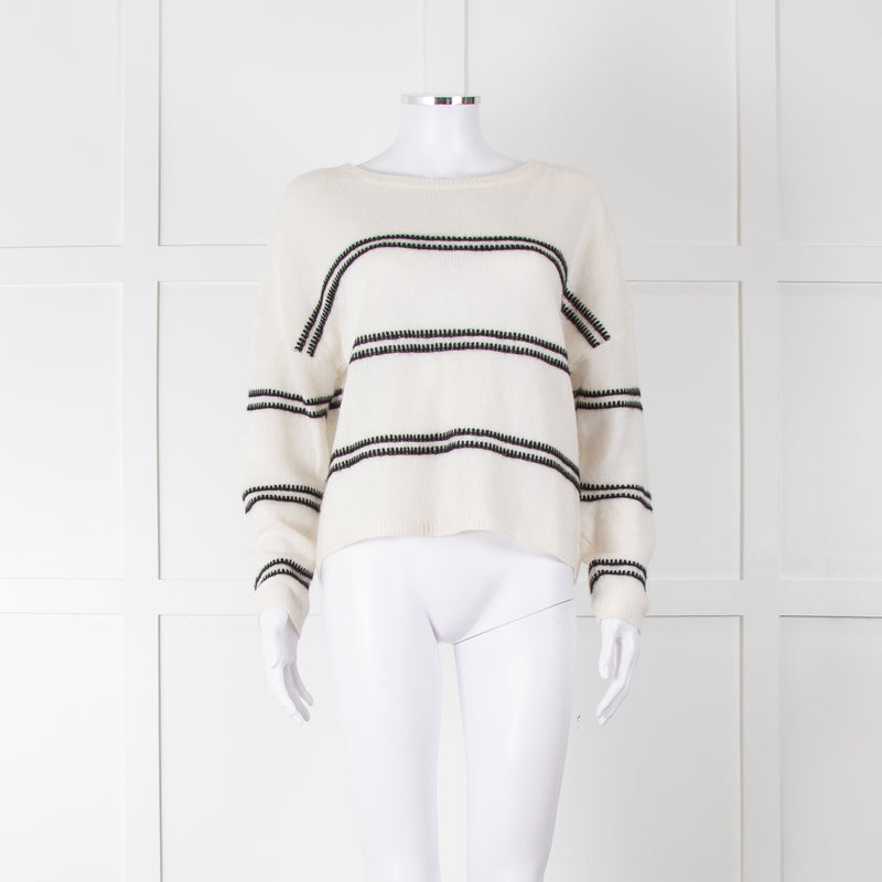 360 Cashmere Cream Jumper With Black Stripes