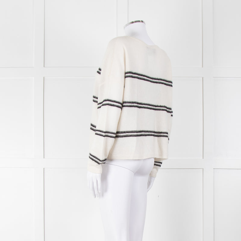 360 Cashmere Cream Jumper With Black Stripes