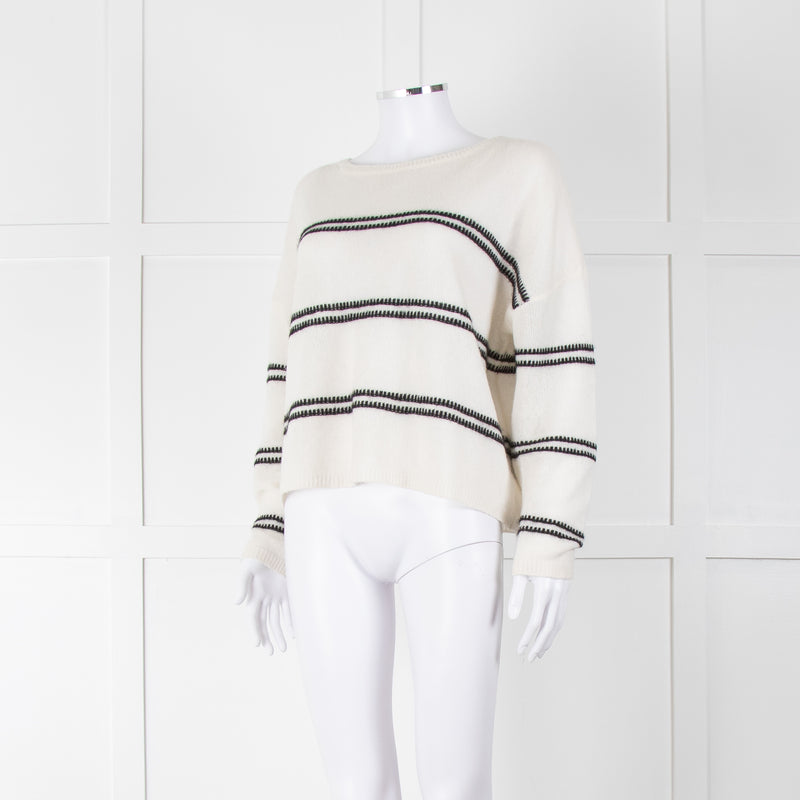 360 Cashmere Cream Jumper With Black Stripes