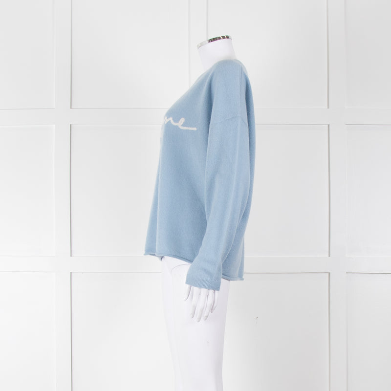 360 Cashmere Pale Blue Cashmere Jumper With 'Sunshine' Logo