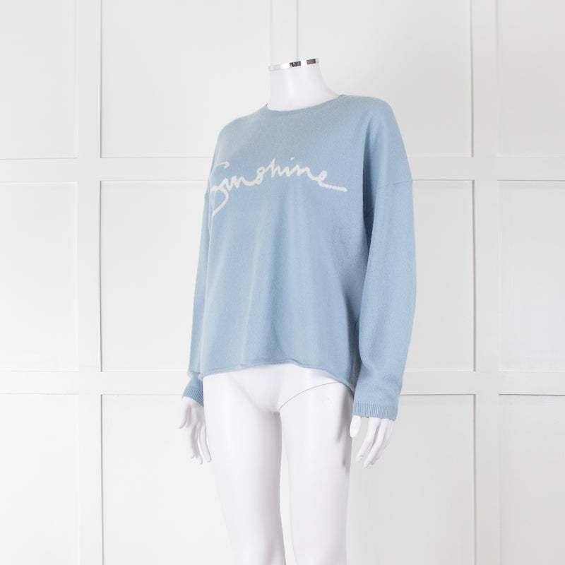 360 Cashmere Pale Blue Cashmere Jumper With 'Sunshine' Logo