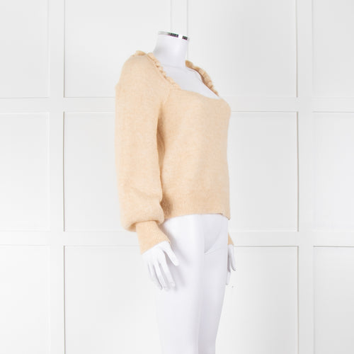 La Maille Sezane Beige Mohair Mix Jumper With Frill Collar