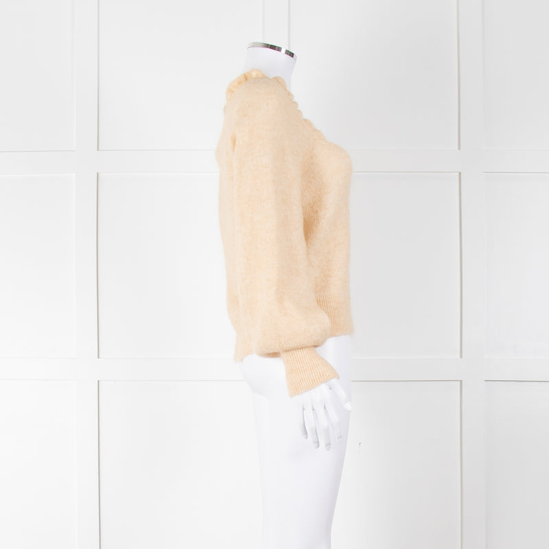 La Maille Sezane Beige Mohair Mix Jumper With Frill Collar