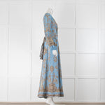 Zimmermann Sky Blue Beige Paisley Print Cotton Wrap Dress