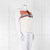 Sandro White Knitted Short Sleeve Top W. Multicolour Stripes