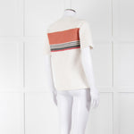 Sandro White Knitted Short Sleeve Top W. Multicolour Stripes