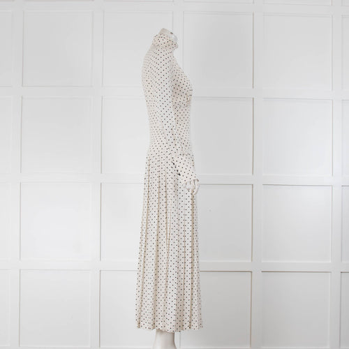 Alessandra Rich White Black Polka Dot Print Pleated Long Dress