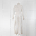 Alessandra Rich White Black Polka Dot Print Pleated Long Dress