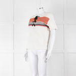 Sandro White Knitted Short Sleeve Top W. Multicolour Stripes