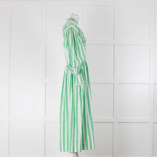 Ganni White Green Striped Smock Cotton Maxi Dress