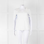 Sandro White V Neck T Shirt With Blue & White Stripe Back