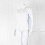 Sandro White V Neck T Shirt With Blue & White Stripe Back