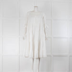 Merlette White Cotton Tiered Short Sleeve Dress