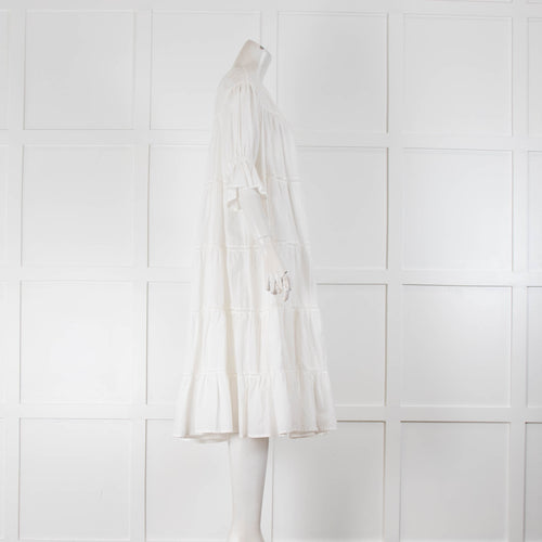 Merlette White Cotton Tiered Short Sleeve Dress