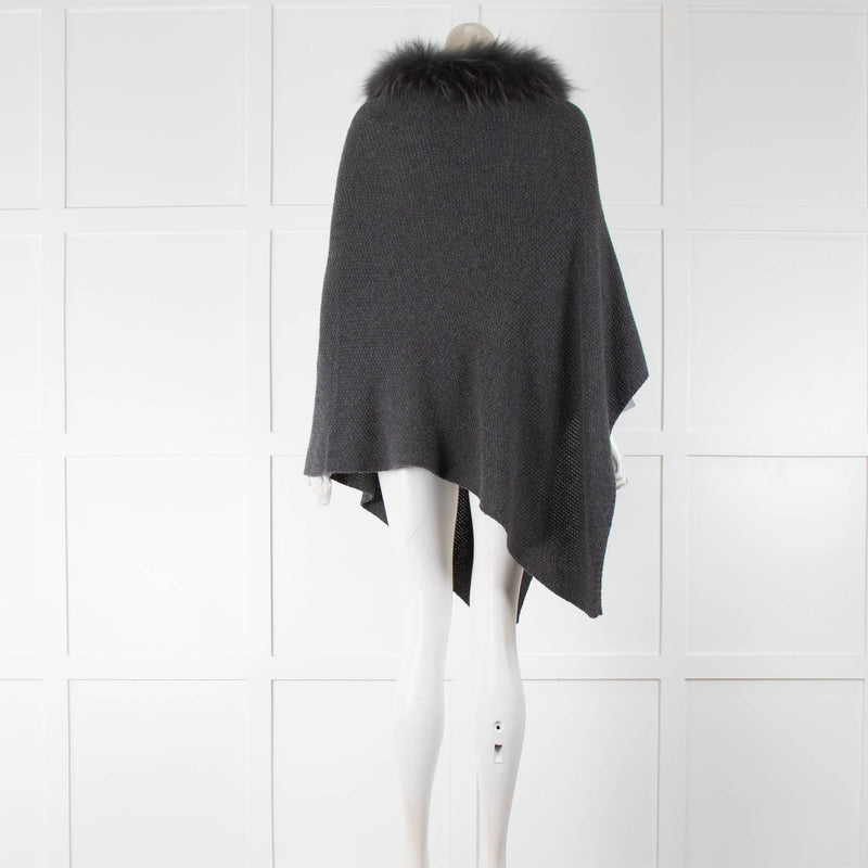 Mala Alisha Grey Knit Poncho With Fur Neck