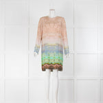 Matthew Williamson Pink Beige Green Silk Forest Print  Dress