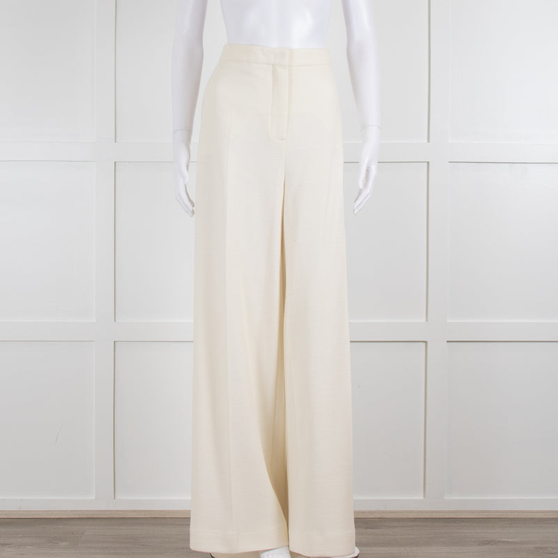 Max Mara Cream Waffle Wide Leg Trousers