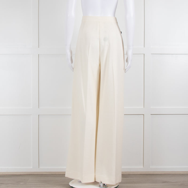 Max Mara Cream Waffle Wide Leg Trousers