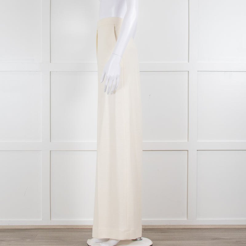 Max Mara Cream Waffle Wide Leg Trousers