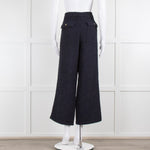 Etro Navy Boucle Trousers with Gold Button