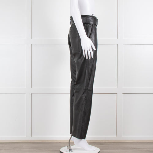 Muubaa Black Leather Straight Leg Trousers with Belt Waist