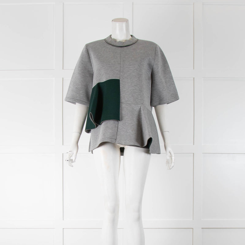 Marni Grey & Green Neoprene Short Sleeve Peplum Top